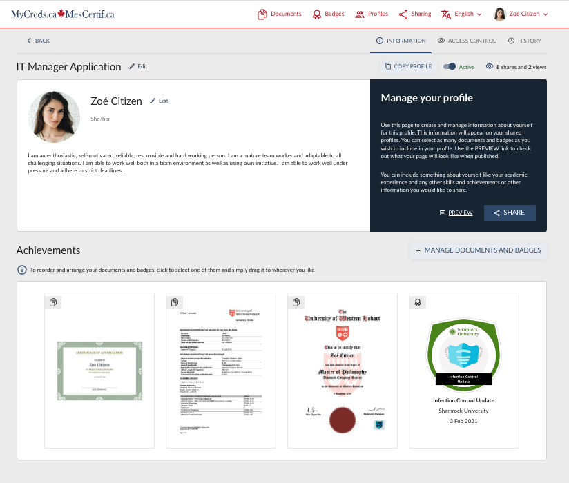 PROFILES SCREEN SHOT ENGLISH